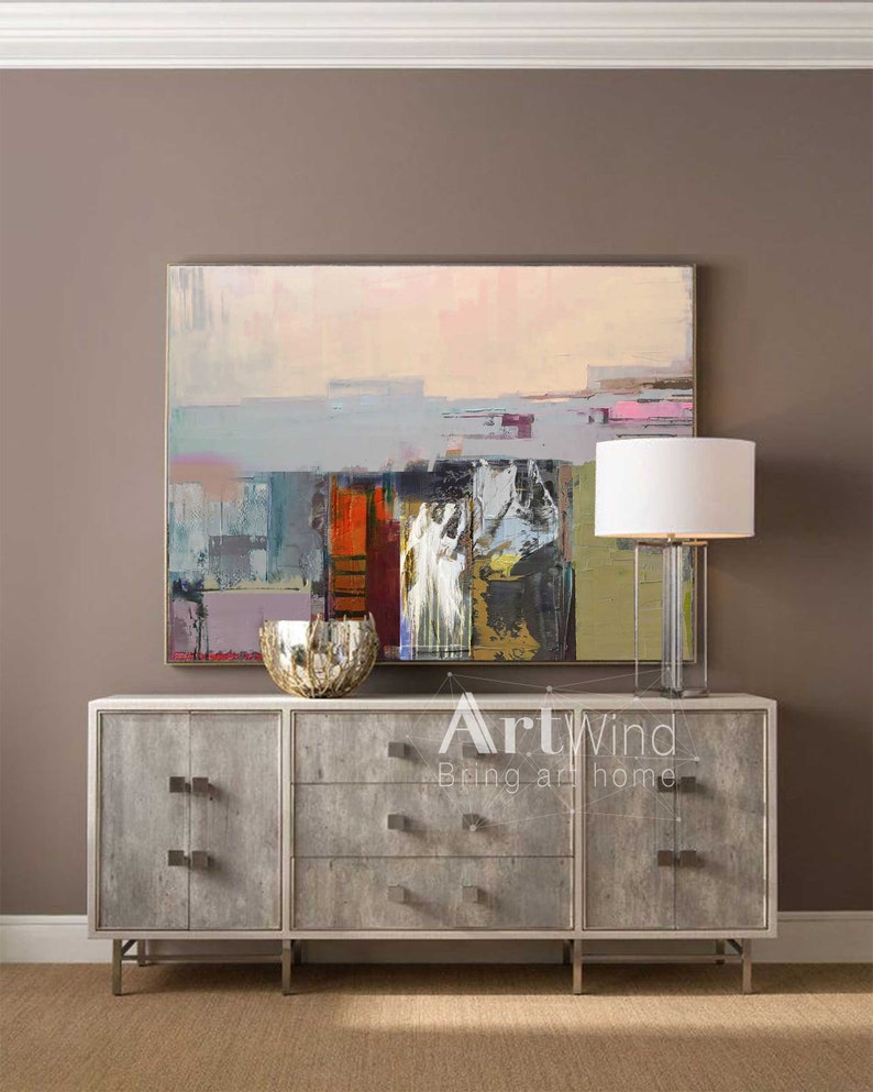 Extra Large Painting Beige Painting Landscape Painting Gray image 0