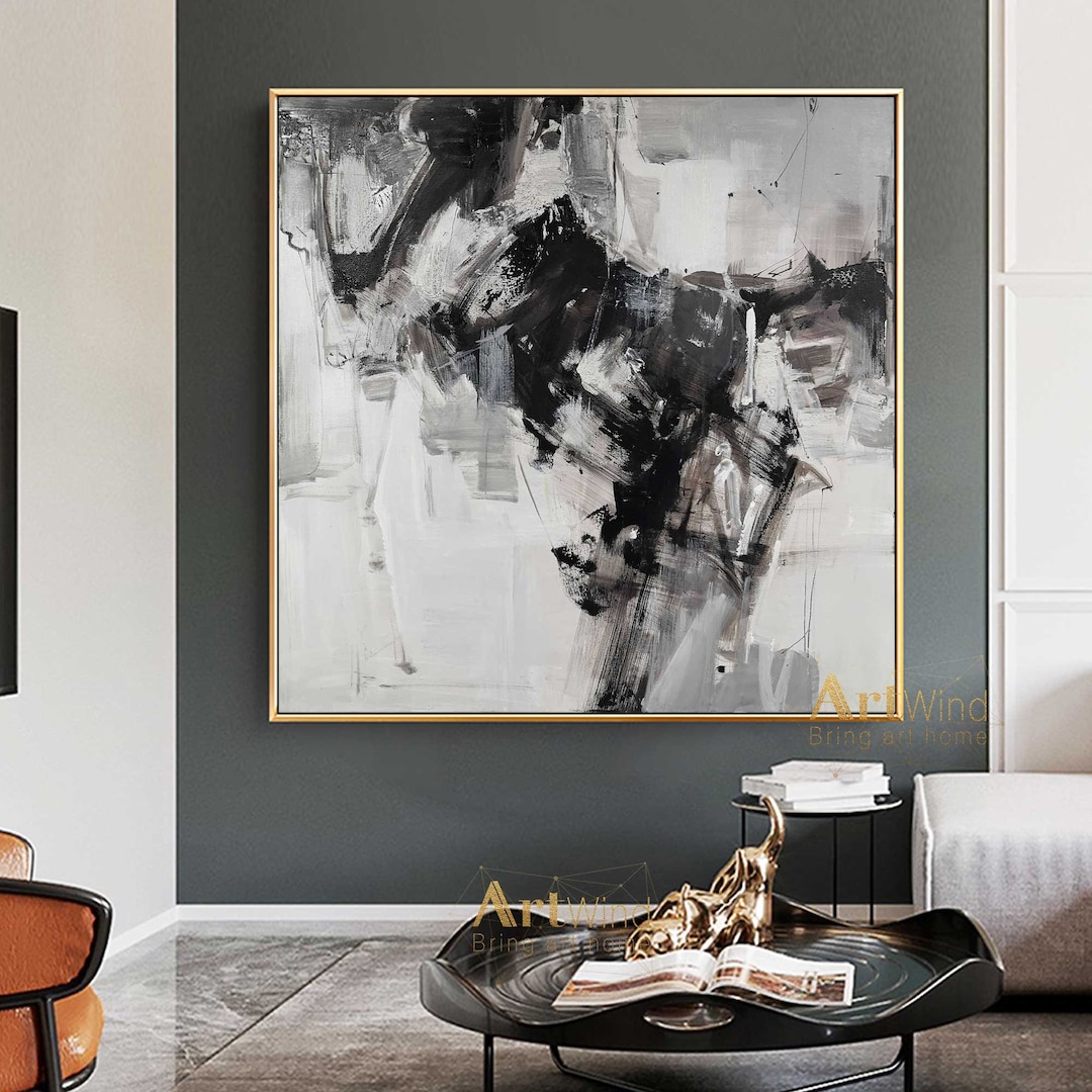 Oversized Abstract Painting Black and White Art Rich Textured Painting
