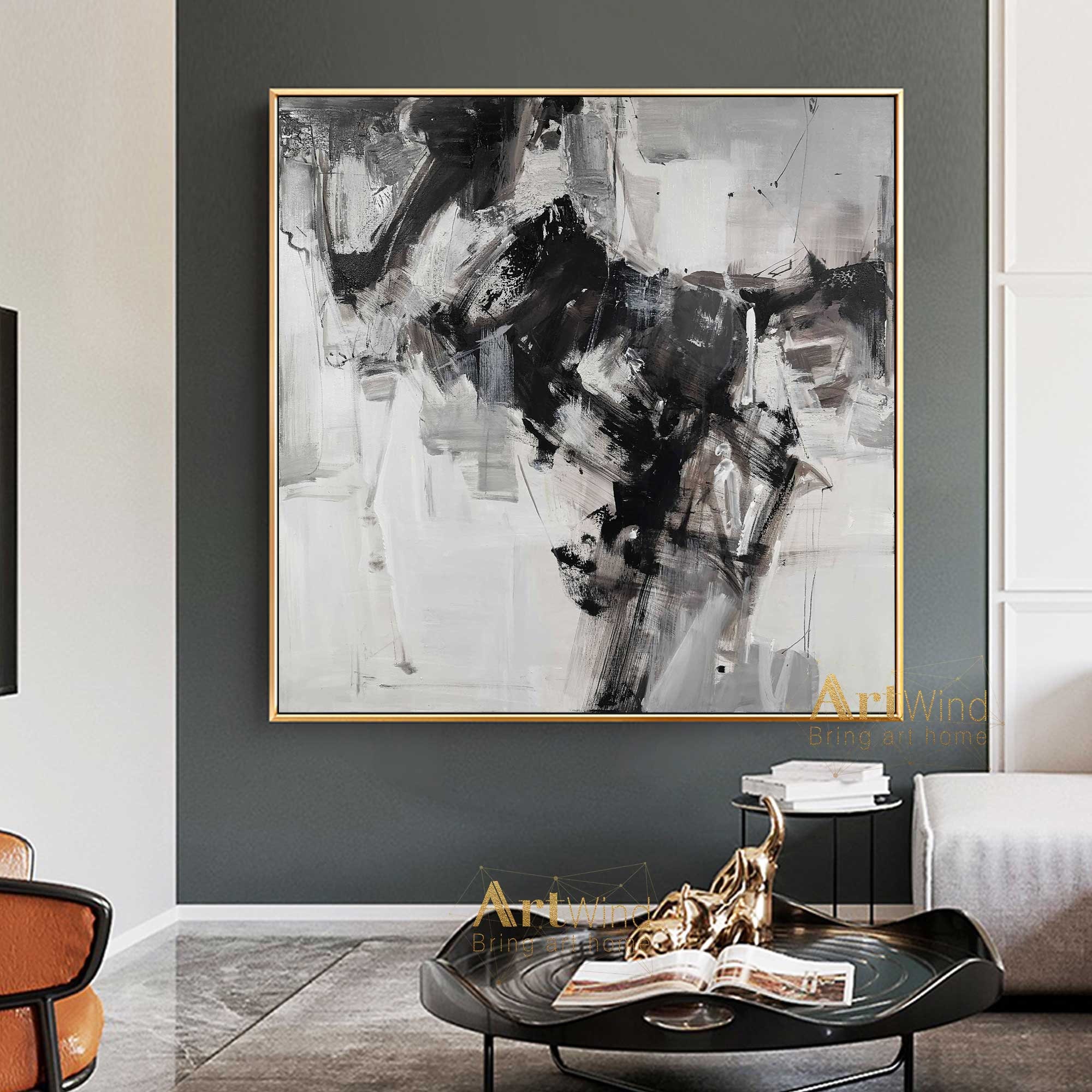 Abstract canvas art black and white deals