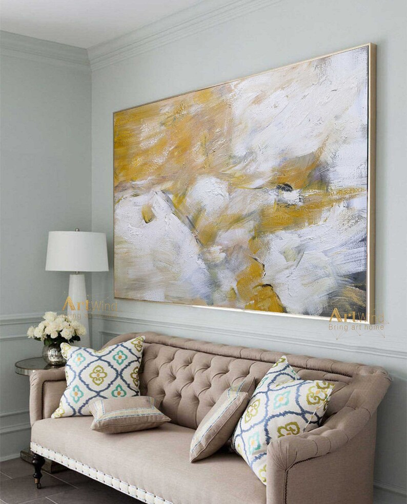 Extra Large Yellow Canvas Art Cloud Abstract Painting White Etsy