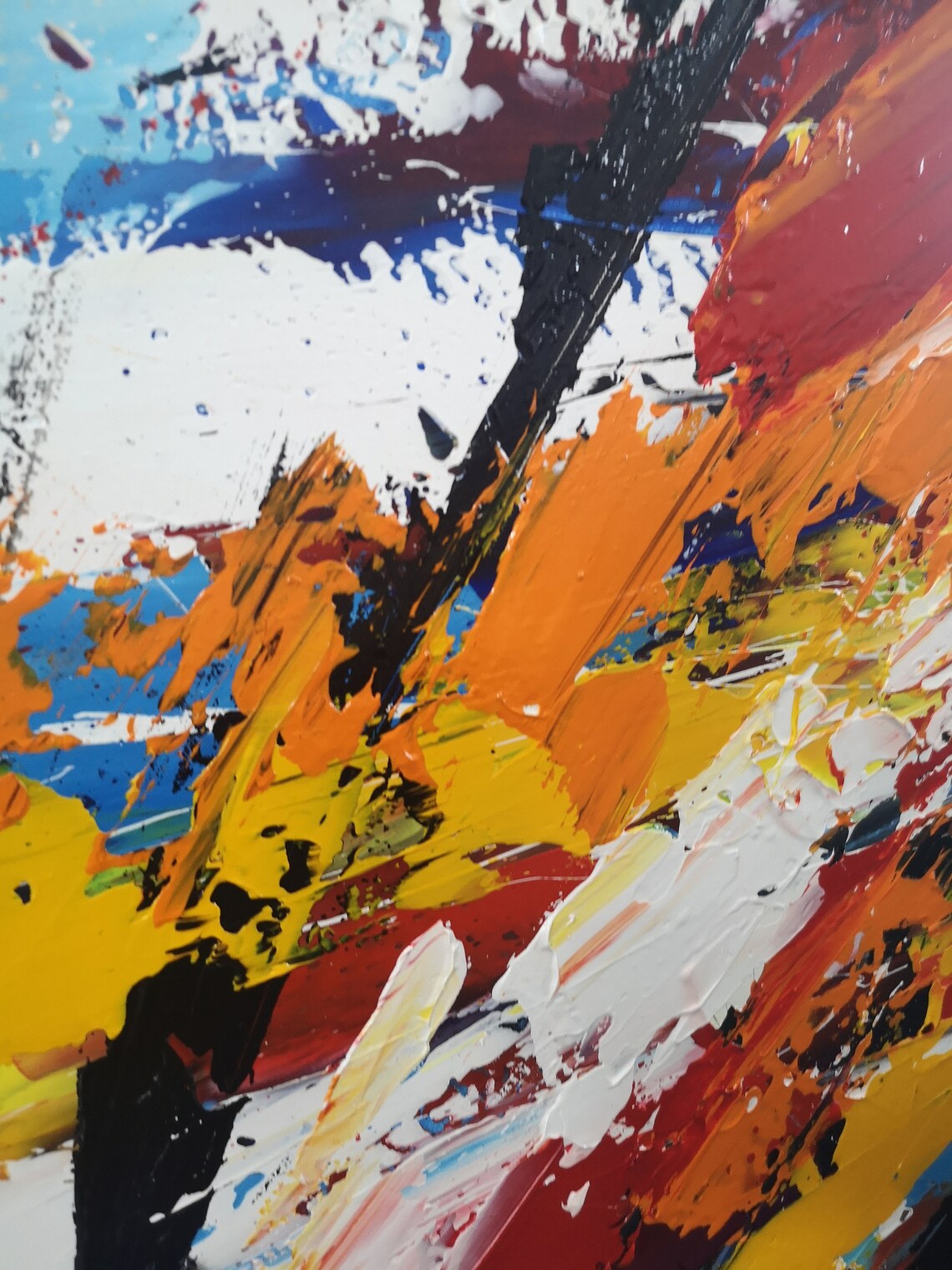 Bright Abstract Painting On Canvas Yellow And White Art Knife Etsy