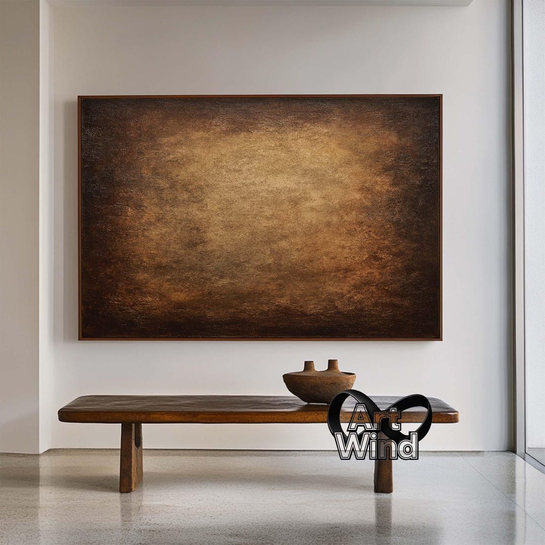 Large Brown Abstract Canvas Art Dark Brown Textured Painting Wabi Sabi ...