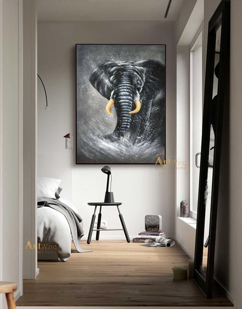 Large Black Elephant Painting Gold Leaf Art Animal Painting Etsy