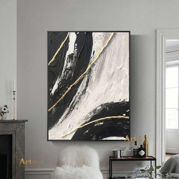Gold Grey Black White Cool Abstract Canvas Wall Art Large Picture Prints 
