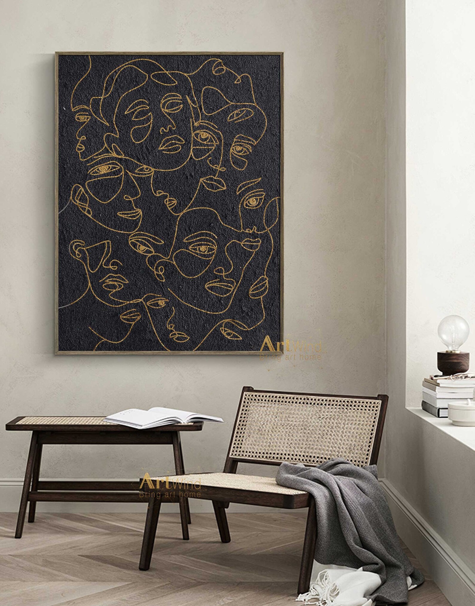 Large Black and Gold Painting Modern Decor Figure Art Black Etsy