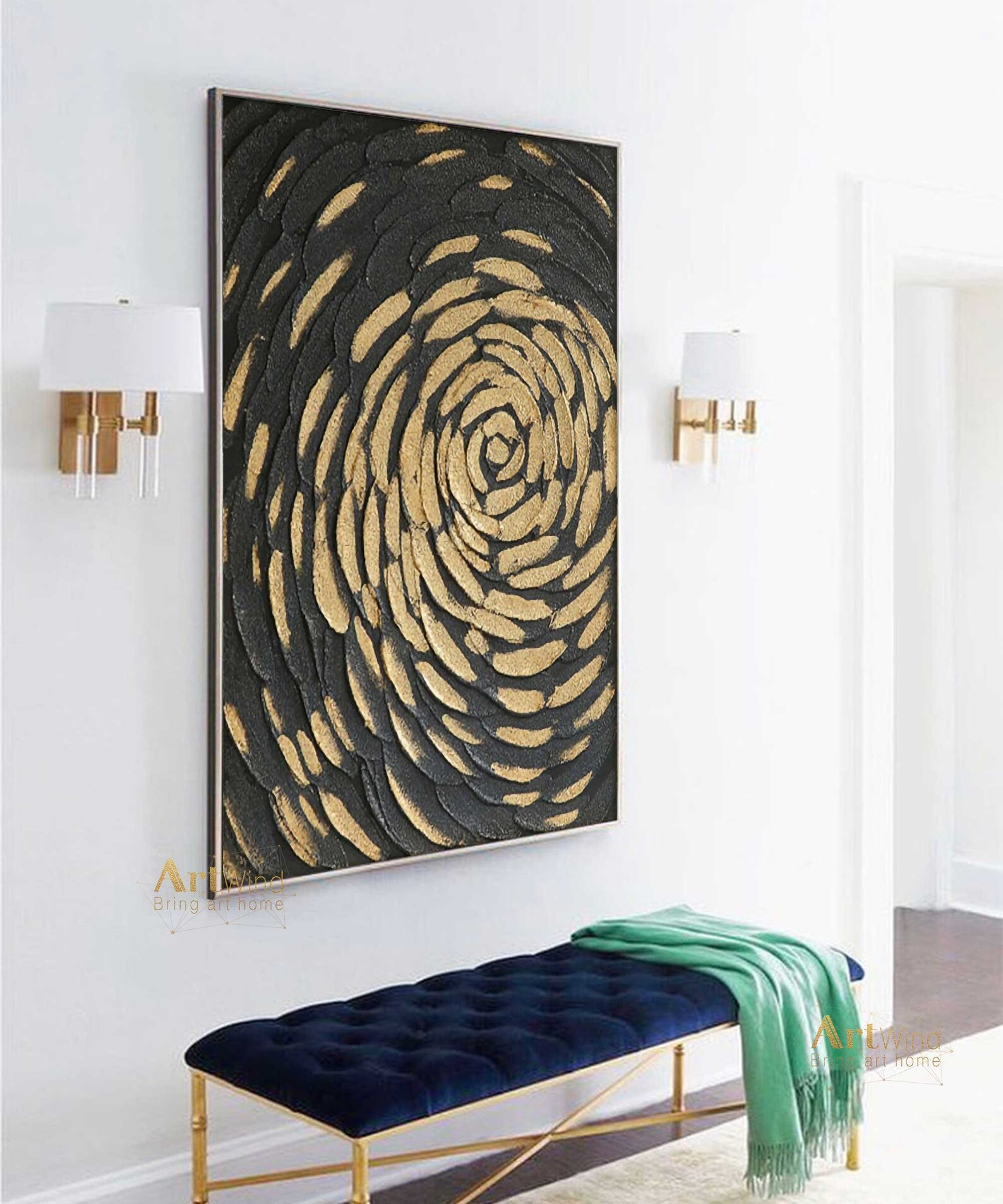 Large Gold Leaf Painting on Canvas Abstract Painting Modern Etsy
