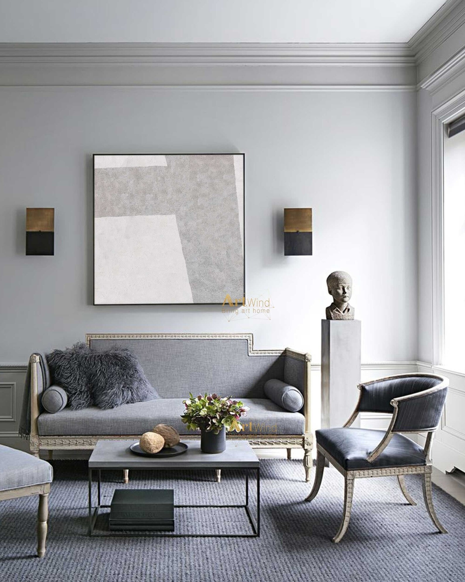 Large Grey Abstract Painting Modern Wall Art Home Decor Etsy