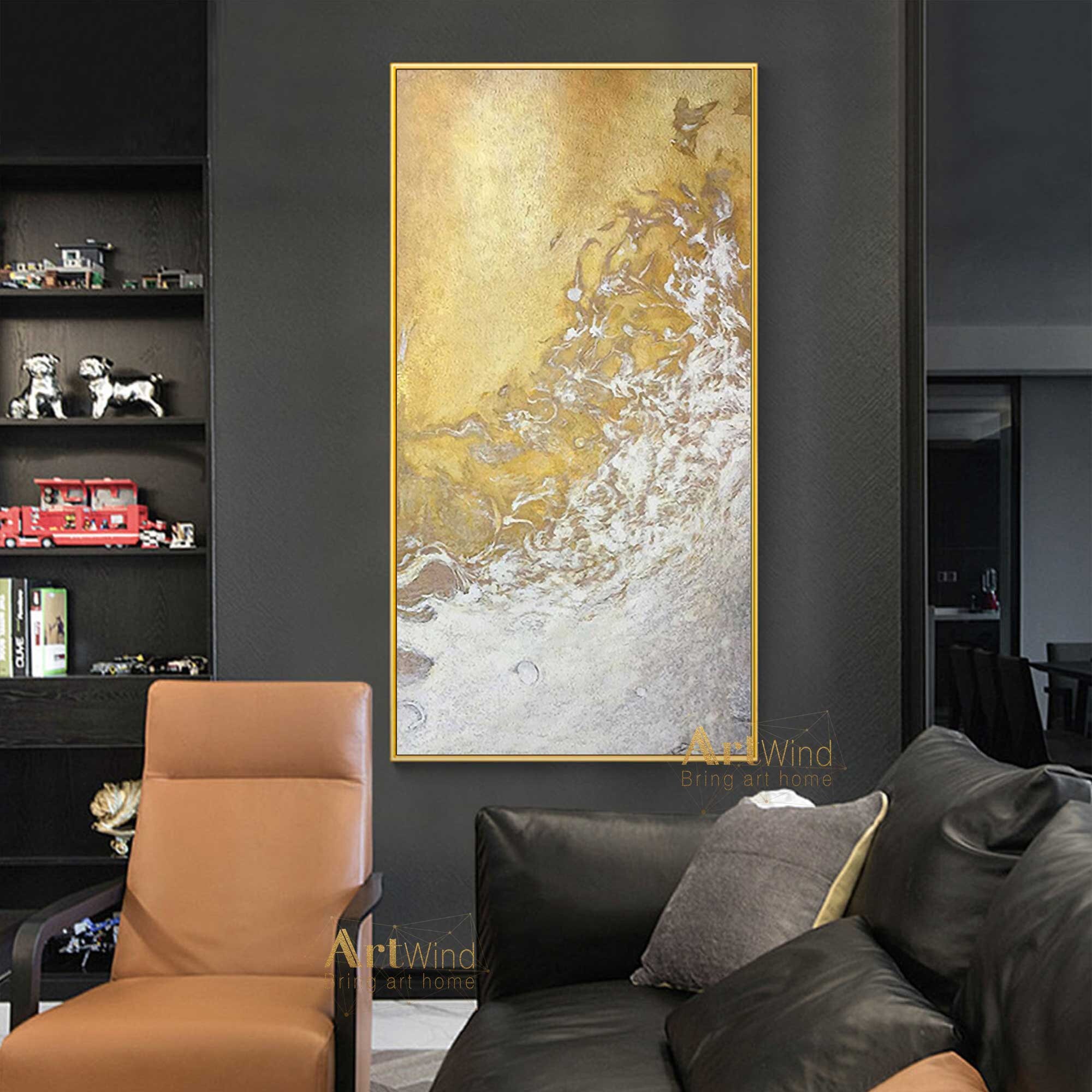 Large White and Gold Abstract Painting on Canvas Cloud Etsy