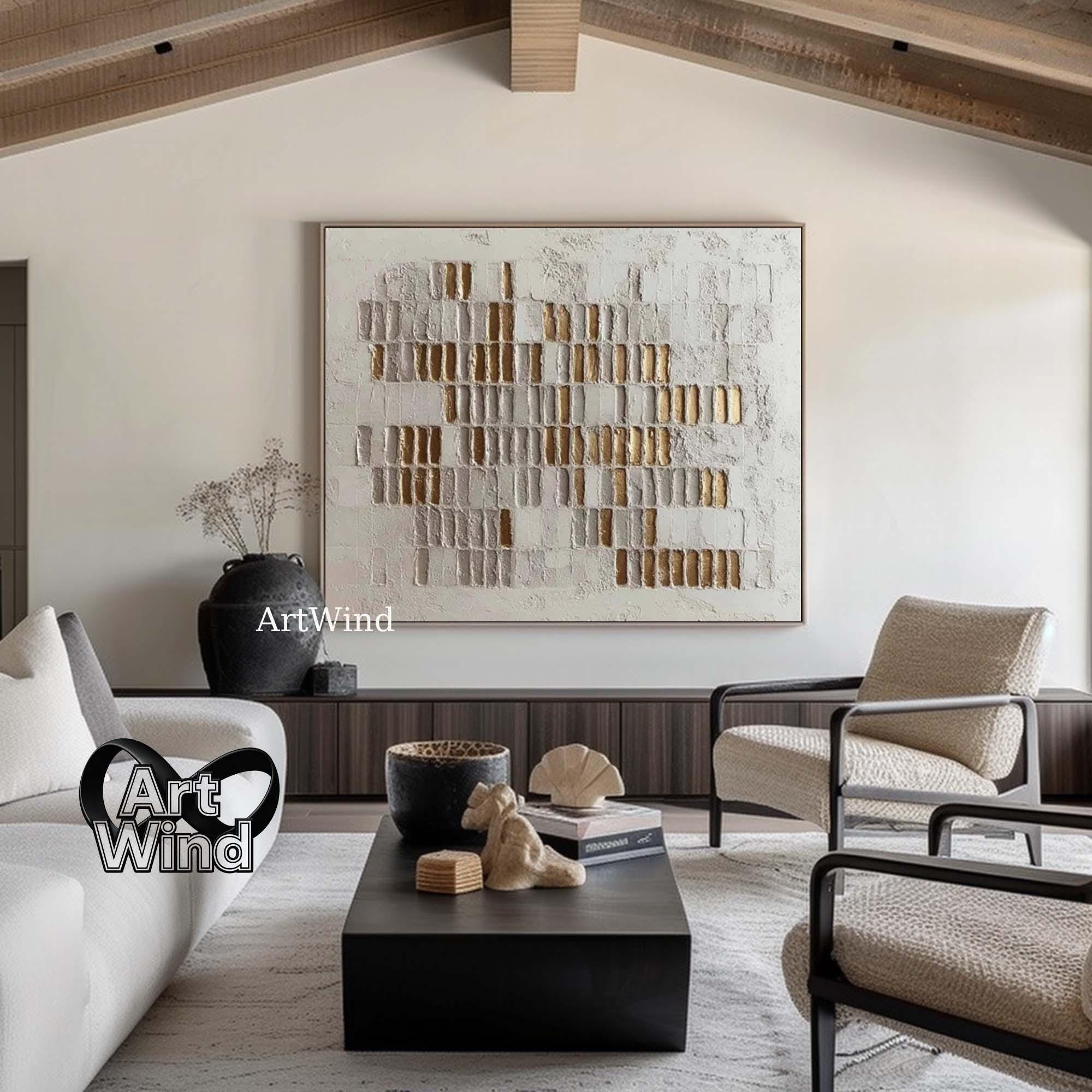 Large Gold Beige Textured Wall Art Modern Geometric Abstract Painting ...
