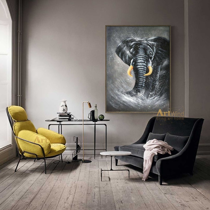 Large Black Elephant Painting Gold Leaf Art Animal Painting Etsy