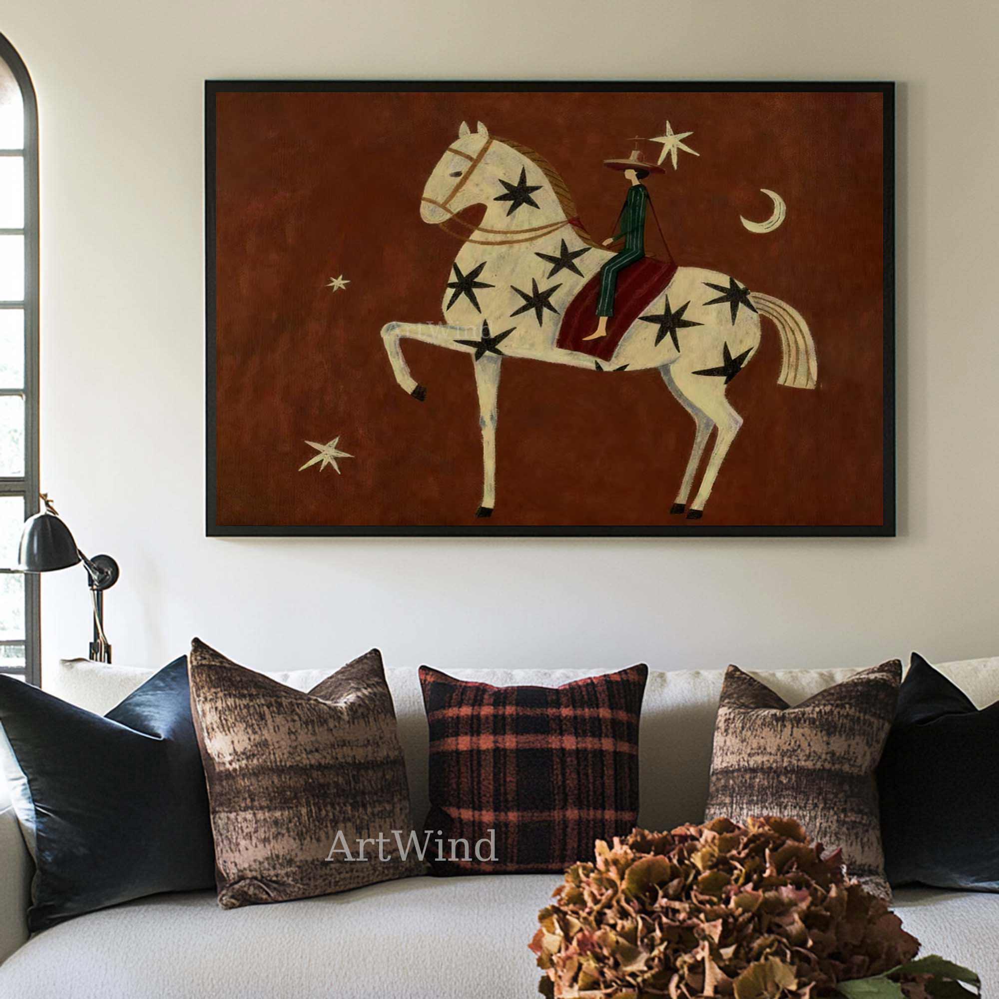 Modern Abstract Horse Rider Painting Vintage Minimalist Figurative Wall ...
