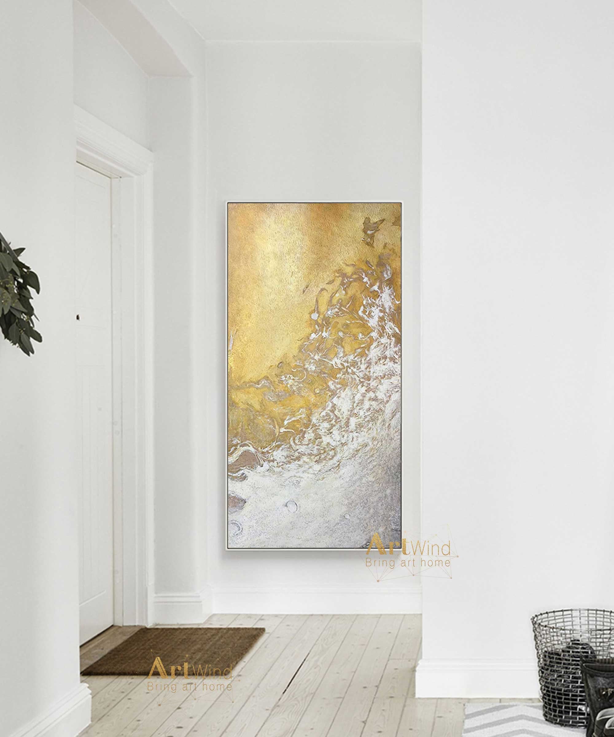 Large White and Gold Abstract Painting on Canvas Cloud Etsy