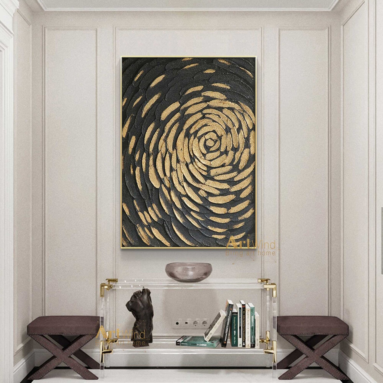 Large Gold Leaf Painting on Canvas Abstract Painting Modern Etsy