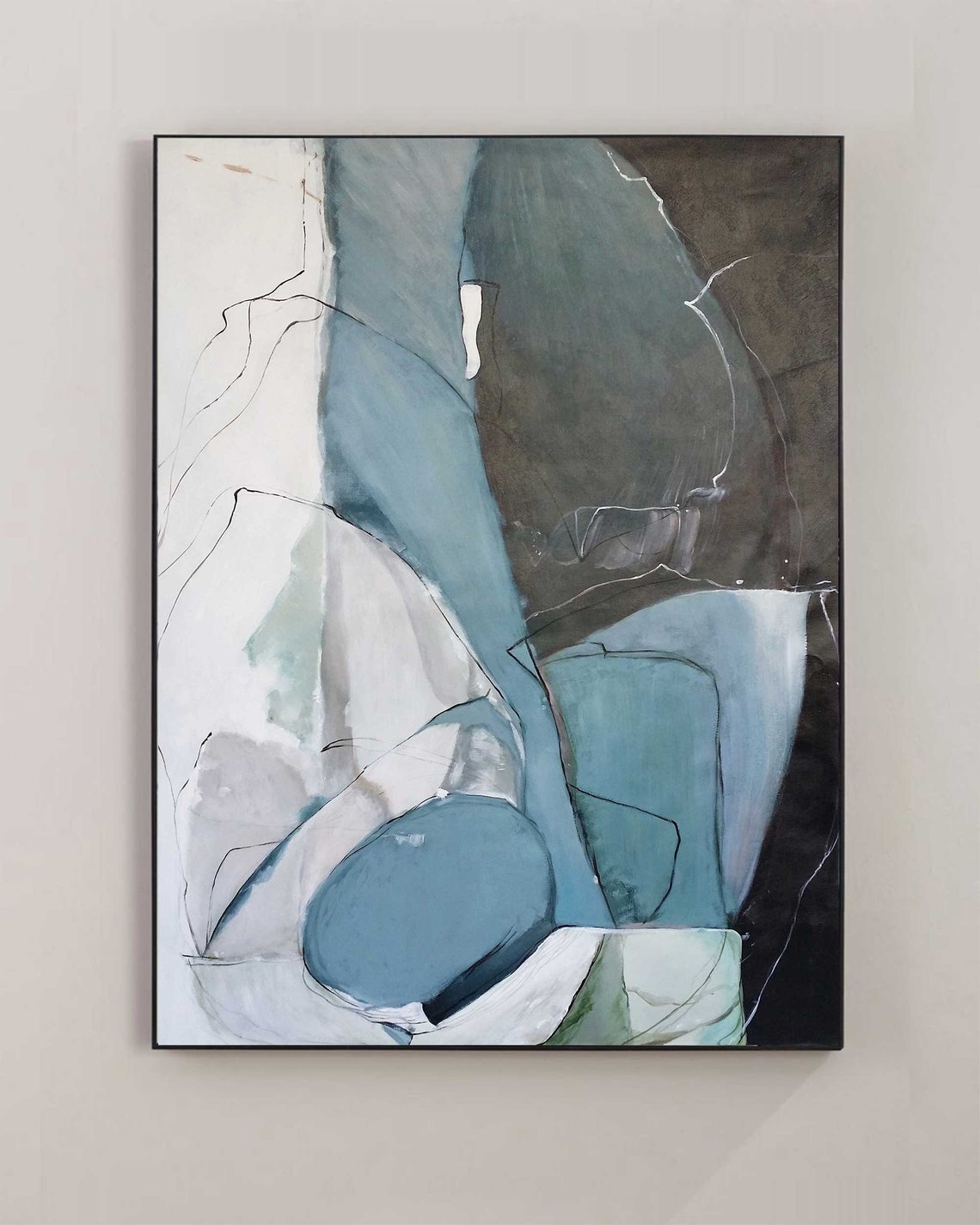 Large Original Abstract Painting duck egg blue Painting Grey Etsy