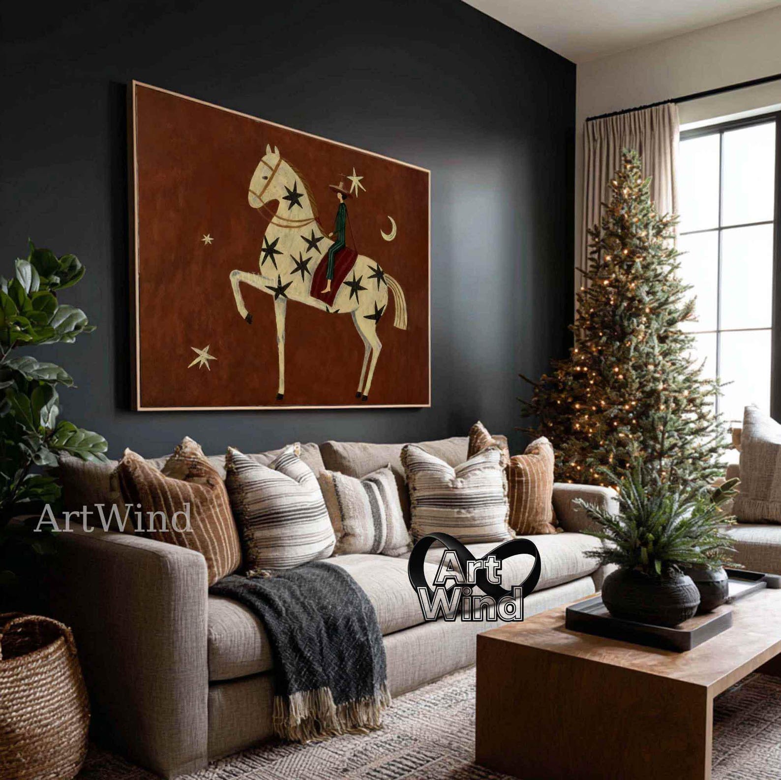 Modern Abstract Horse Rider Painting Vintage Minimalist Figurative Wall ...