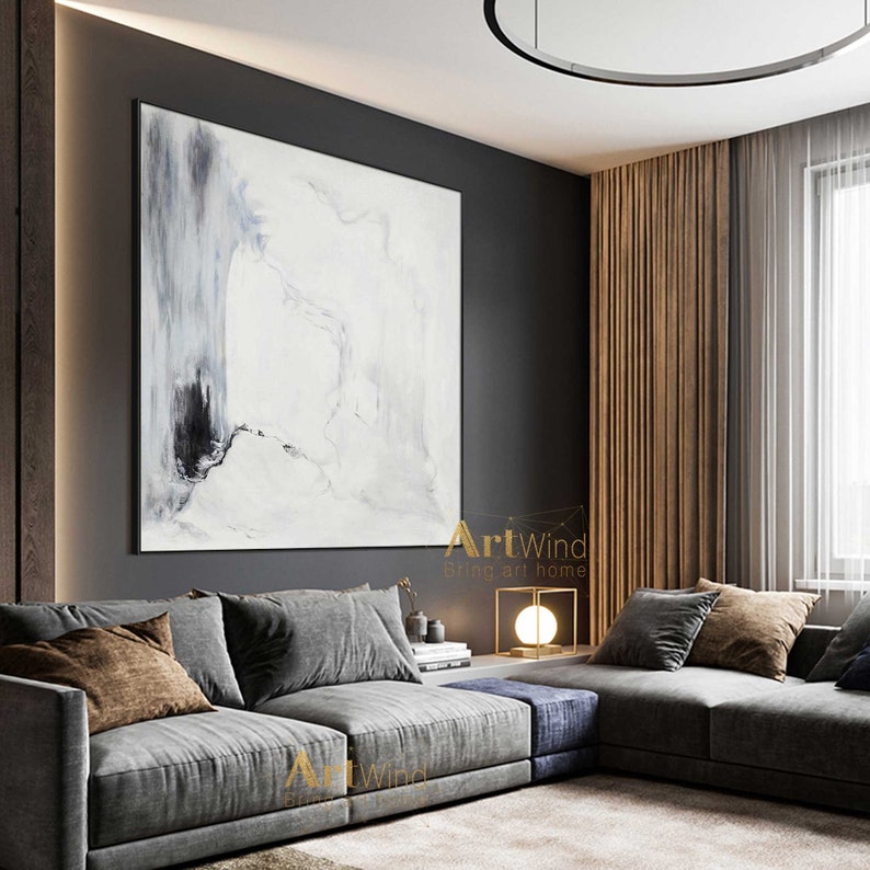 Original Abstract Canvas Art Grey Wall Art Large Contemporary Etsy