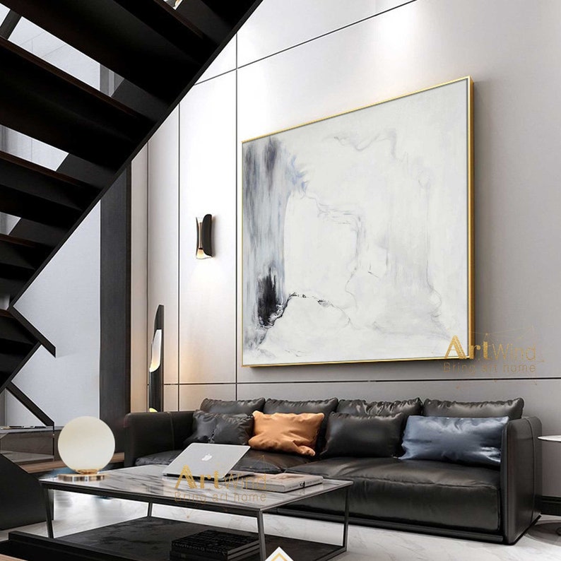 Original Abstract Canvas Art Grey Wall Art Large Contemporary Etsy