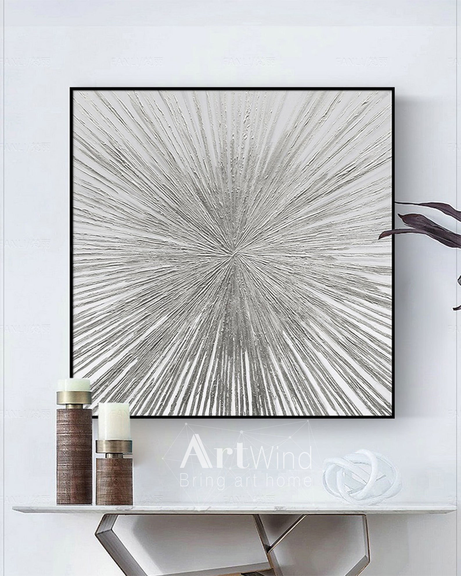 Silver Leaf Art Abstract Painting Large Abstract Etsy