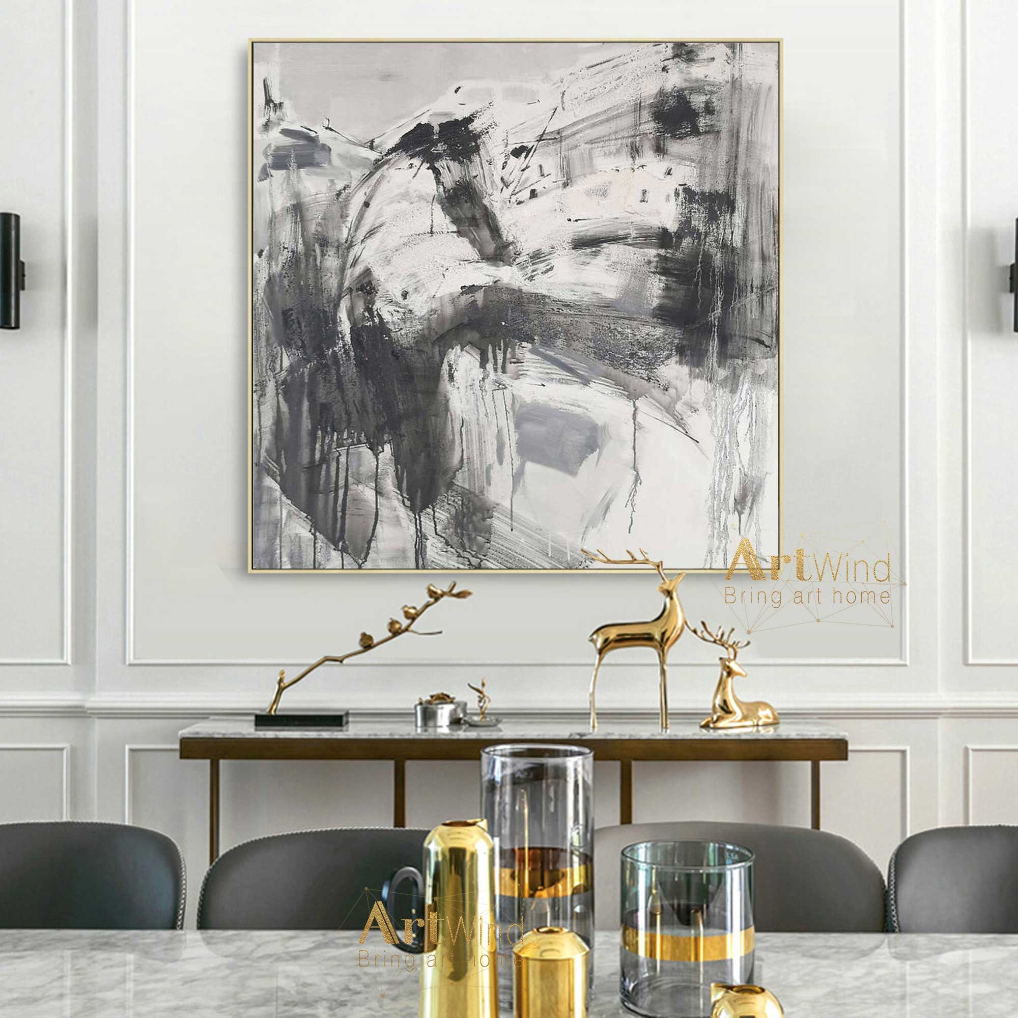 Grey And Black Wall Art Gray Abstract Painting Black Modern Etsy