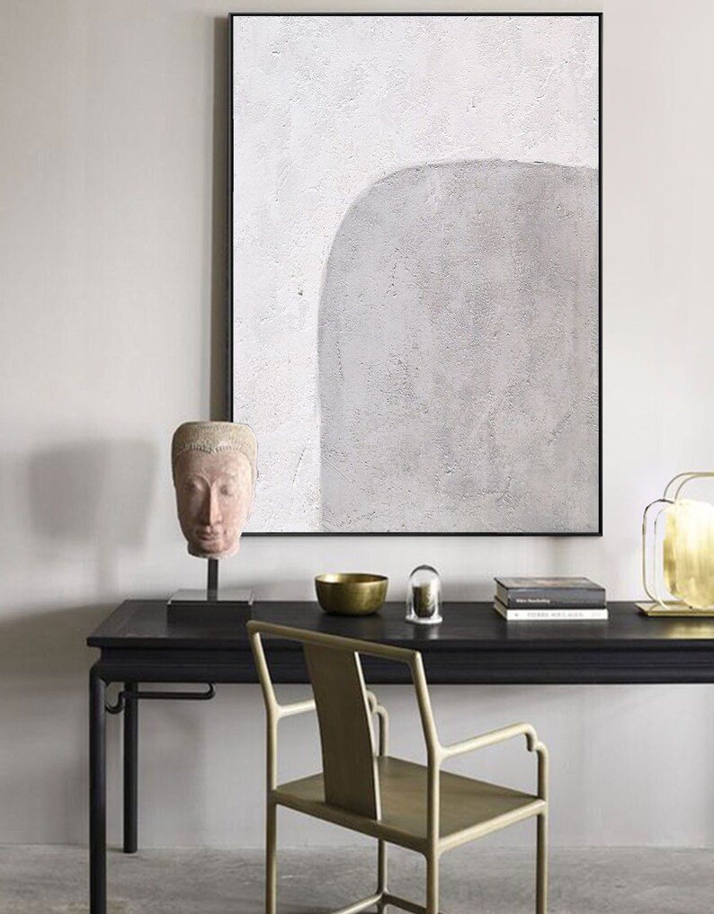 Large White Gray Abstract Decor Wall Art White Canvas Art | Etsy