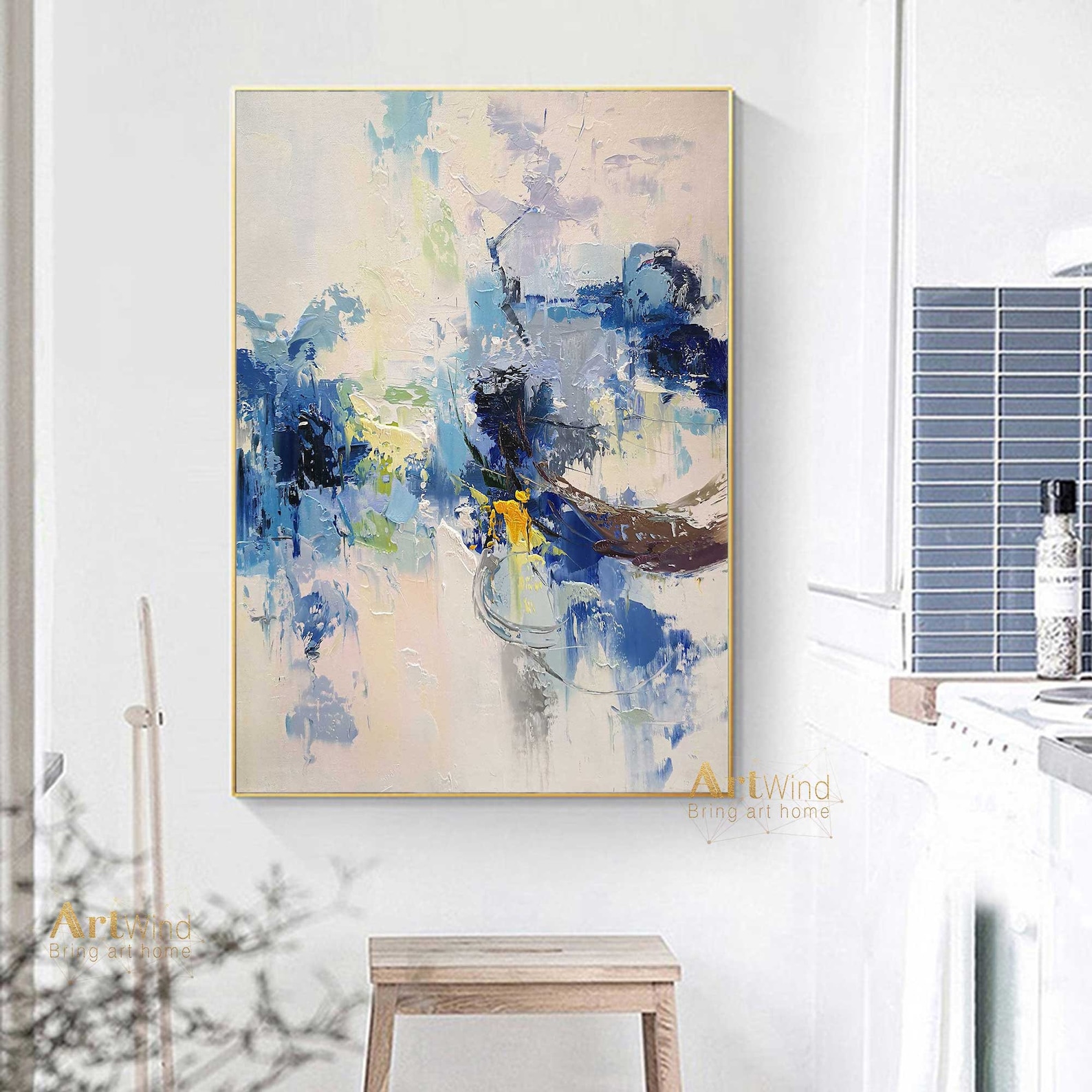 Navy Blue Abstract Painting Ocean Canvas Art White Modern Etsy