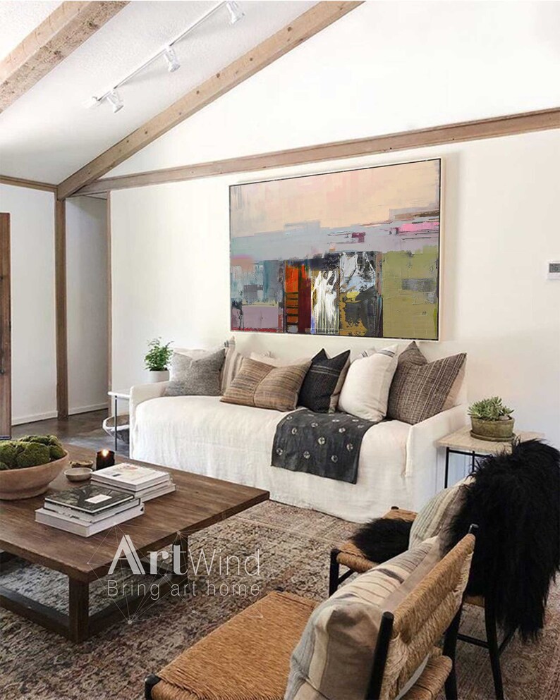 Extra Large Painting Beige Painting Landscape Painting Gray image 5