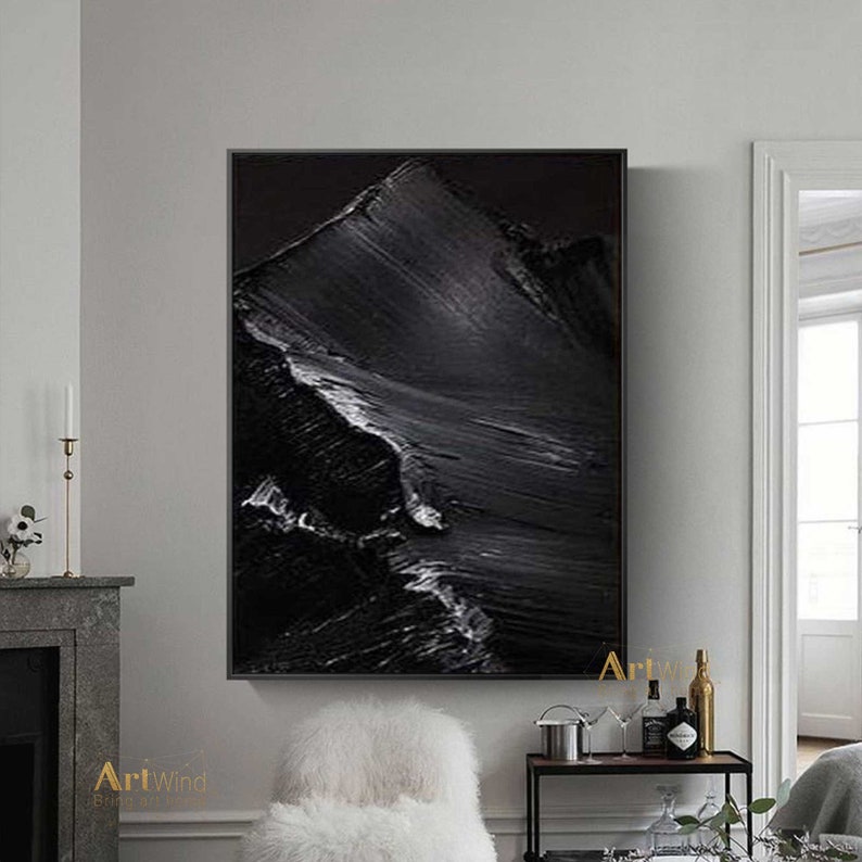 Black Abstract Canvas Art 3D Textured Painting Black Abstract Etsy