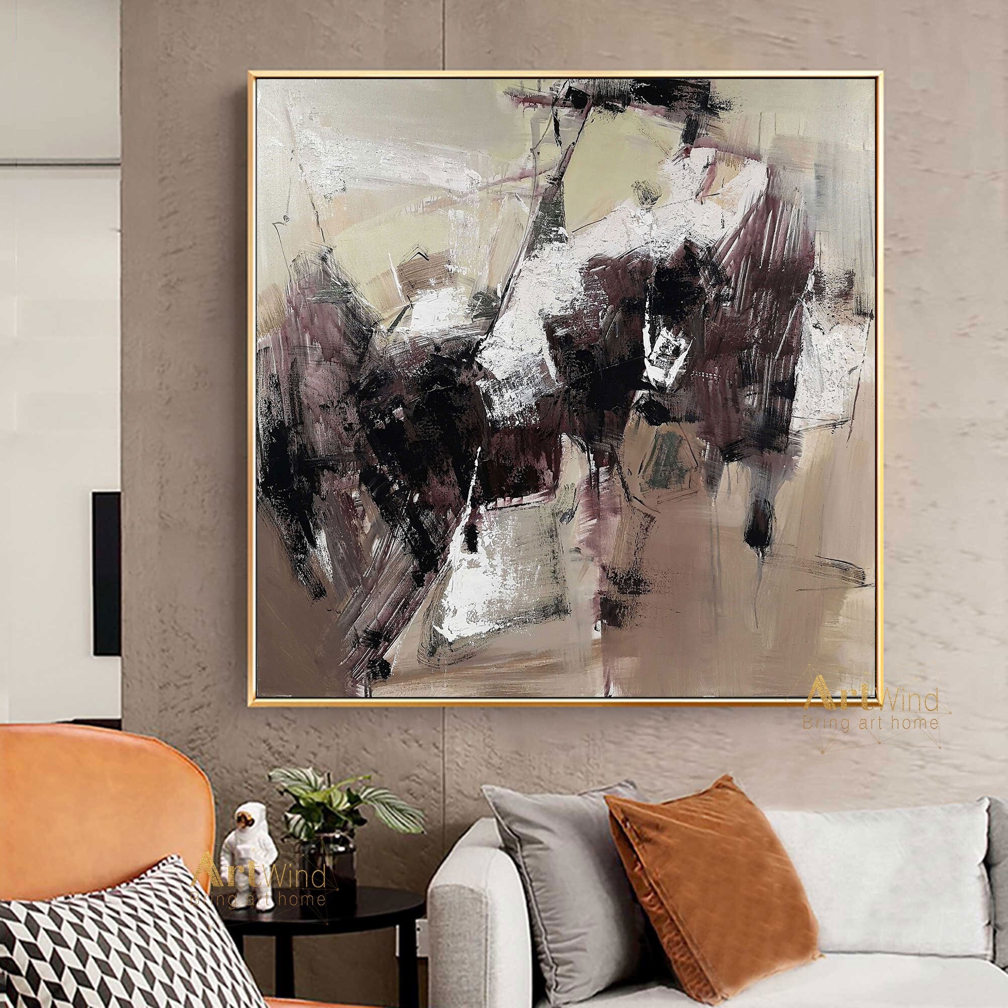 Brown Abstract Painting Black Original Artwork White Modern Etsy