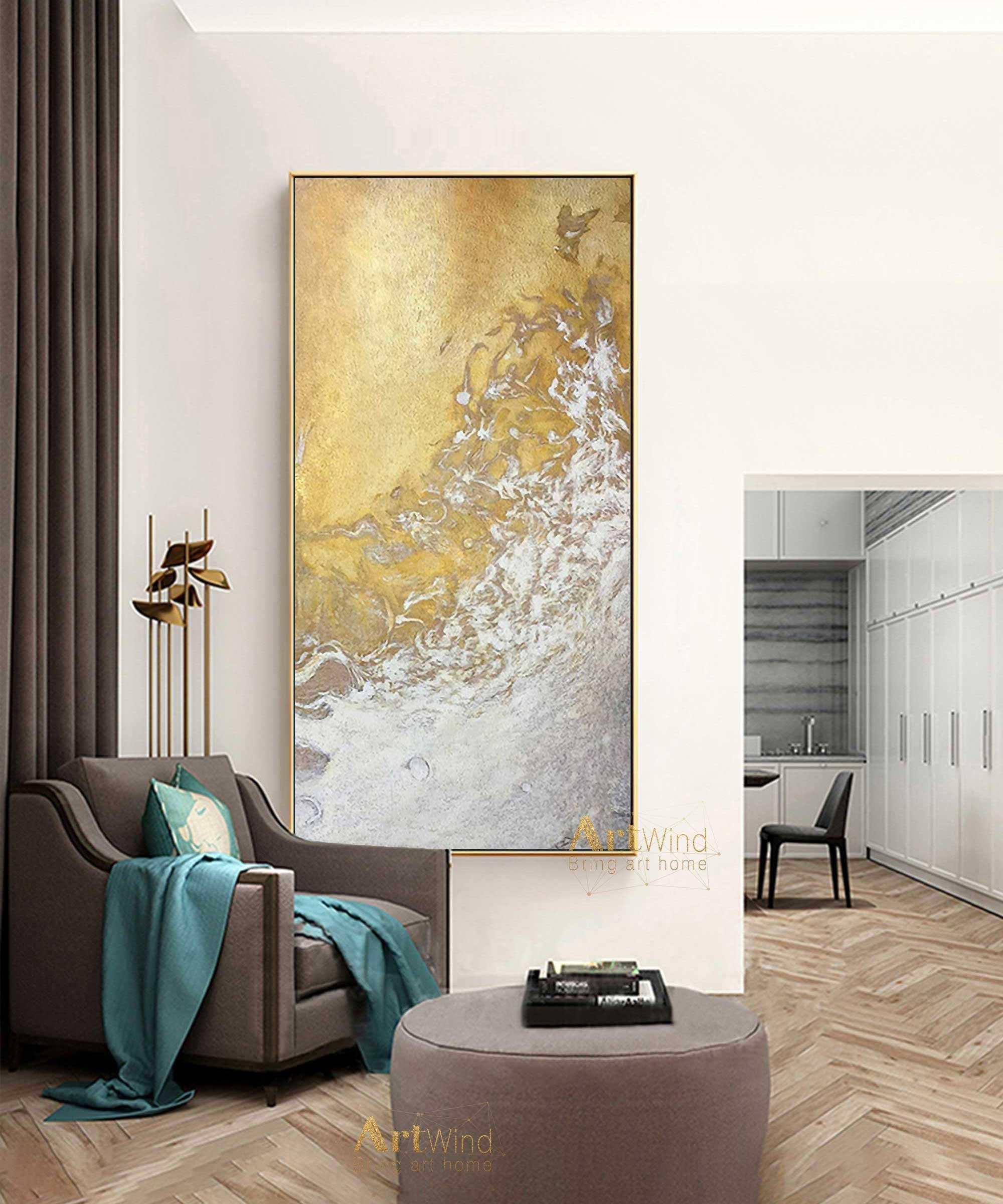 Large White and Gold Abstract Painting on Canvas Cloud Etsy