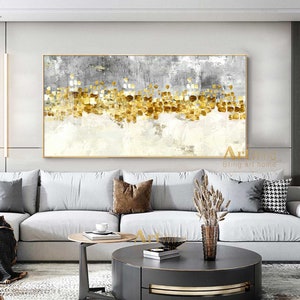 Gold Leaf Painting Grey Minimalist Art White Abstract Painting Gray And Gold Art Handmade Painting Contemporary Art Modern Acrylic Painting image 7