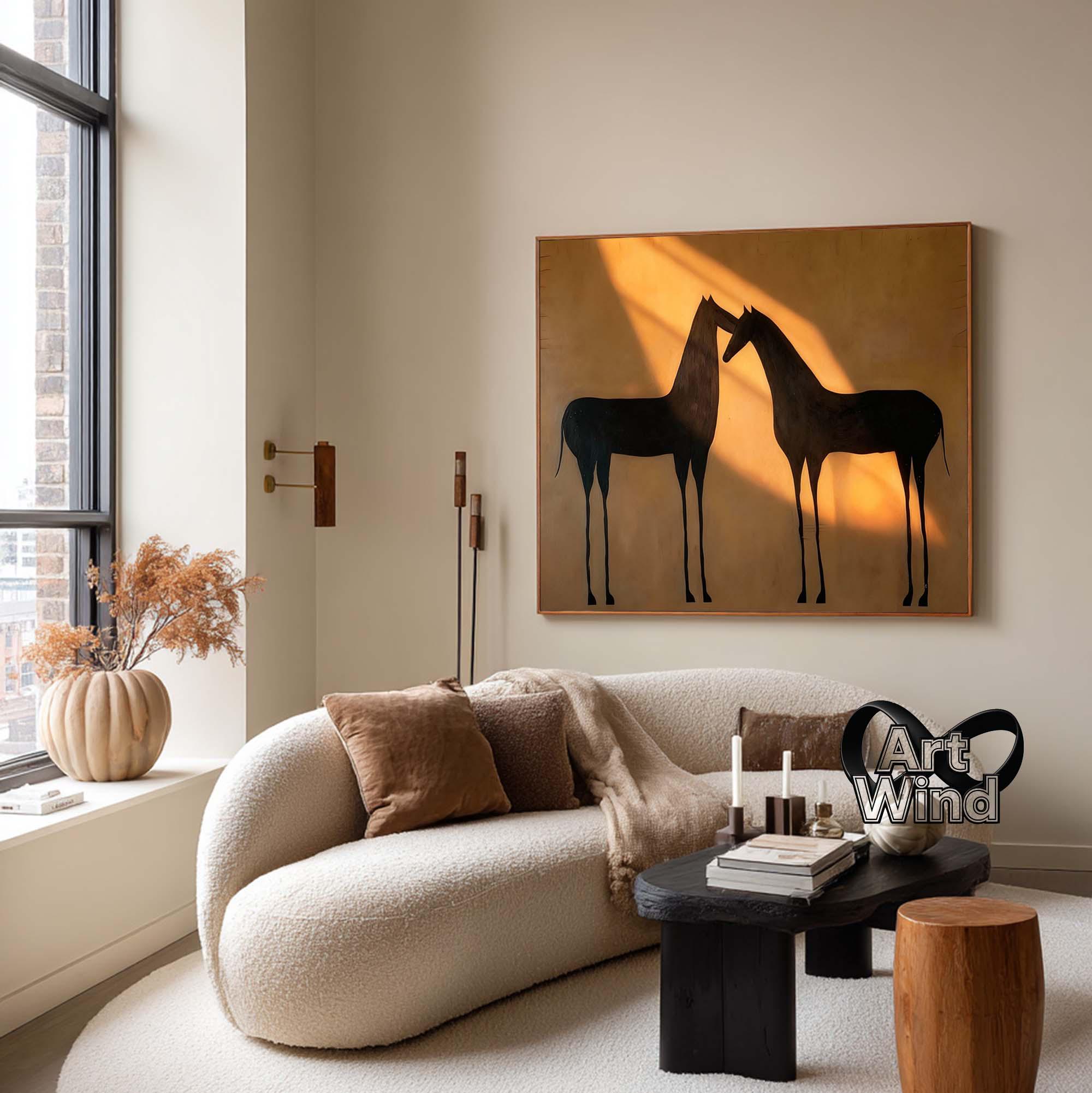 Brown Minimalist Horse Wall Art Abstract Horse Silhouette Canvas Art ...
