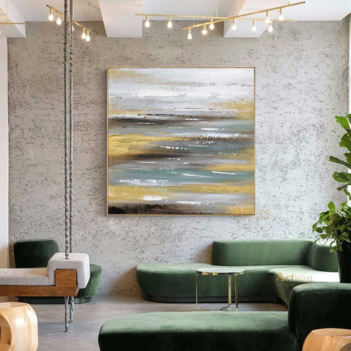 Teal and Gold Wall Art Seascape Painting Gold Leaf Art Etsy