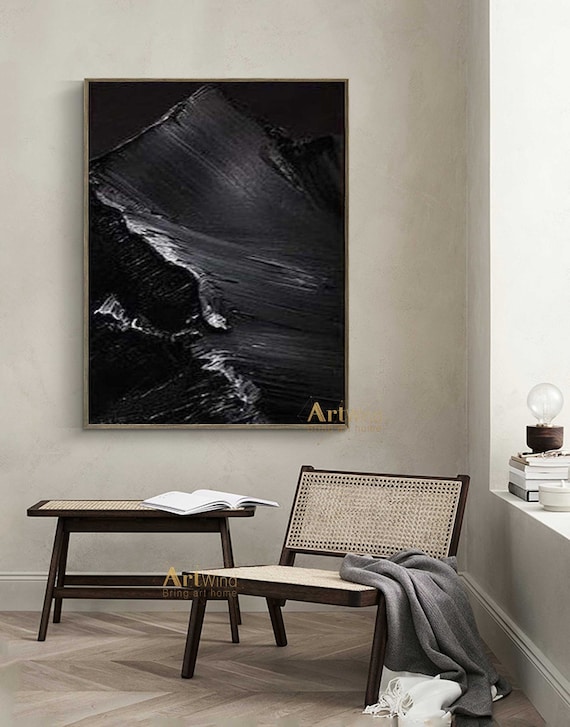 Black Abstract Canvas Art 3D Textured Painting Black Abstract Etsy