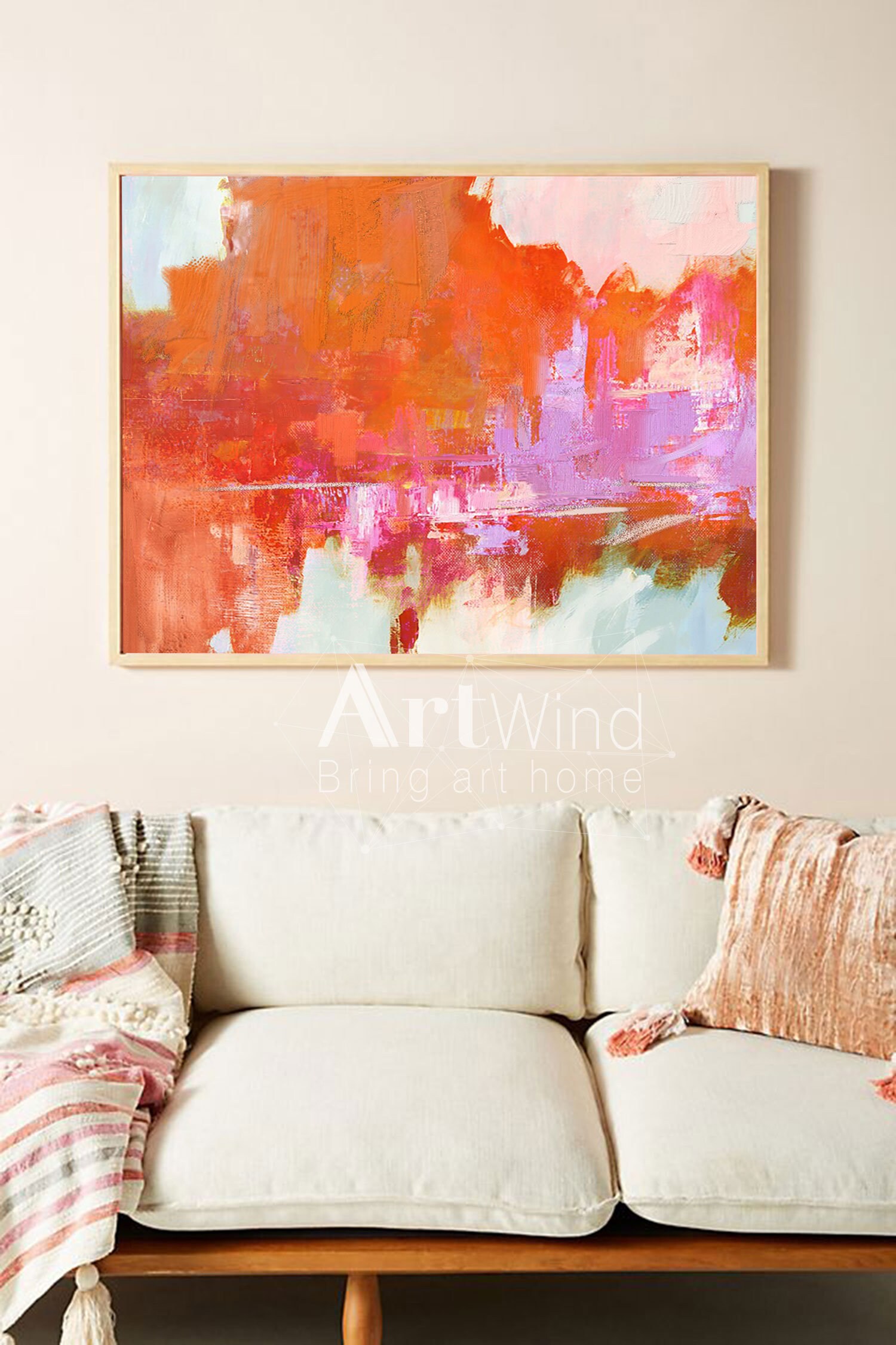 Large Abstract Painting Orange Art Painting Modern Canvas Etsy
