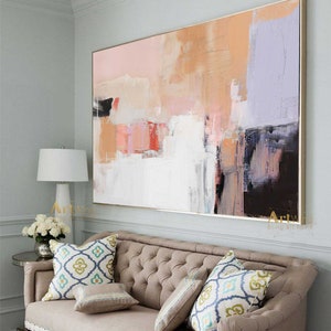 Large Abstract Acrylic Painting Pink And White Canvas Art Orange Abstract Painting Black And Blue Wall Art Bright Painting Colorful Wall Art image 6