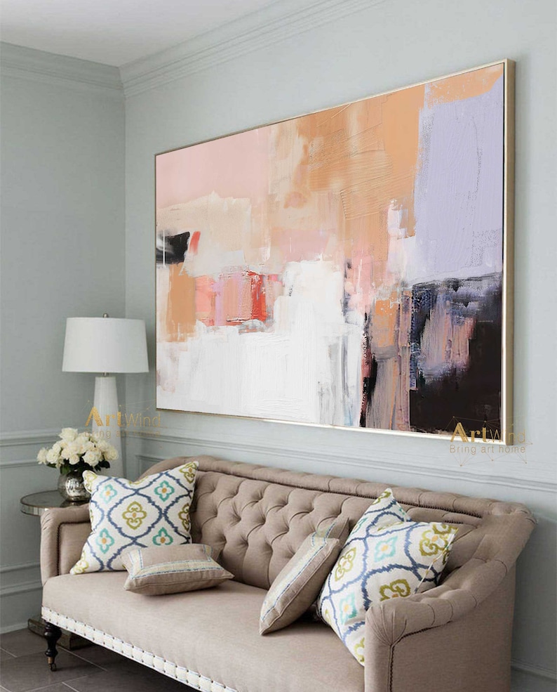 Large Abstract Acrylic Painting Pink And White Canvas Art Orange Abstract Painting Black And Blue Wall Art Bright Painting Colorful Wall Art image 6