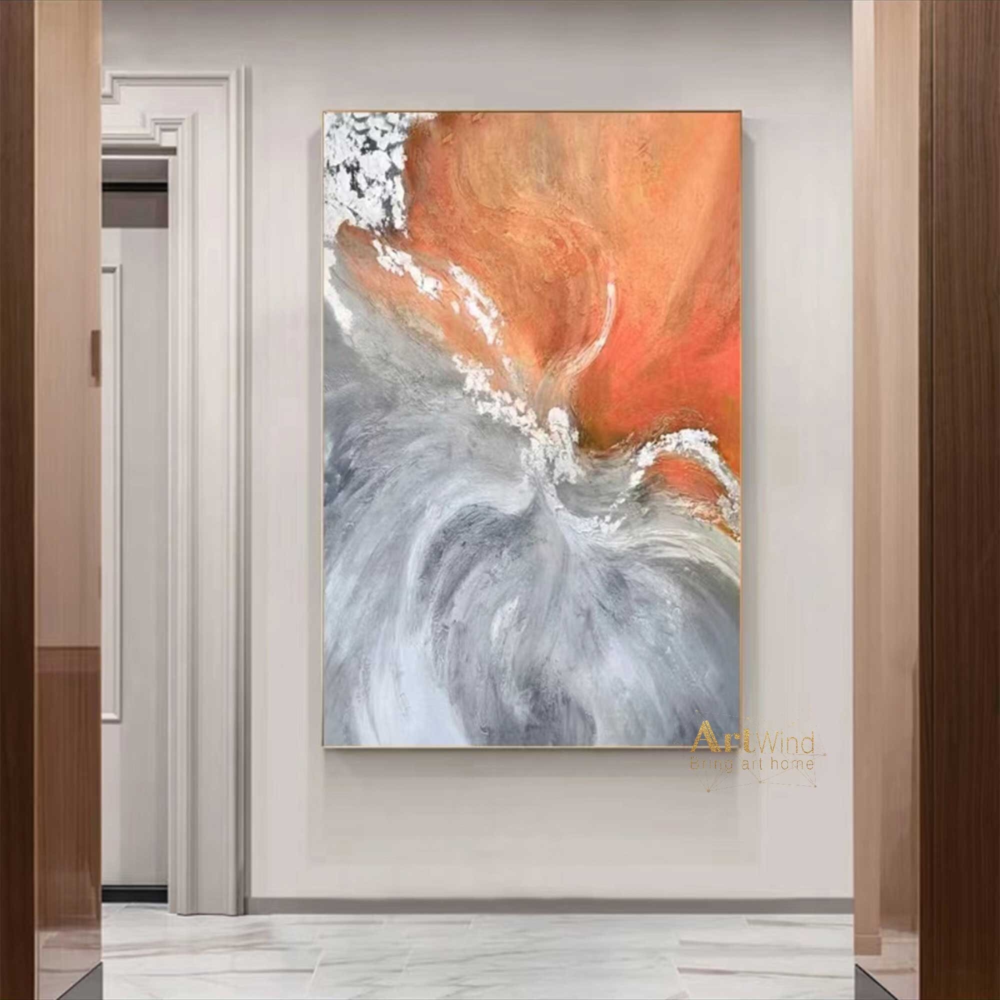 Orange Abstract Painting Orange and Gray Canvas Art White Etsy
