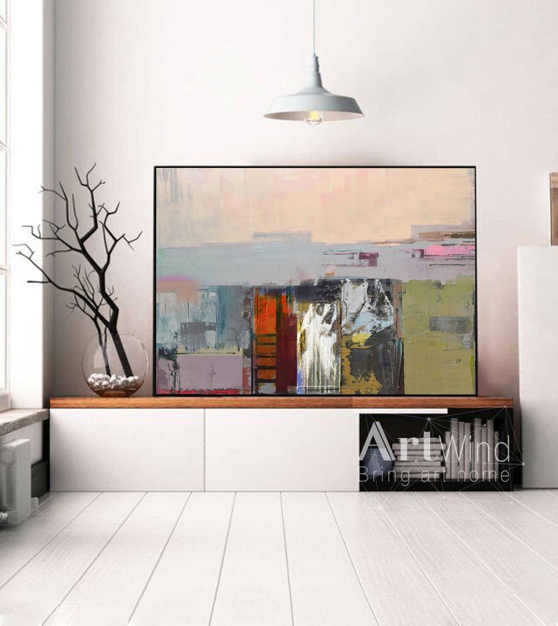 Extra Large Painting Beige Painting Landscape Painting Gray image 4