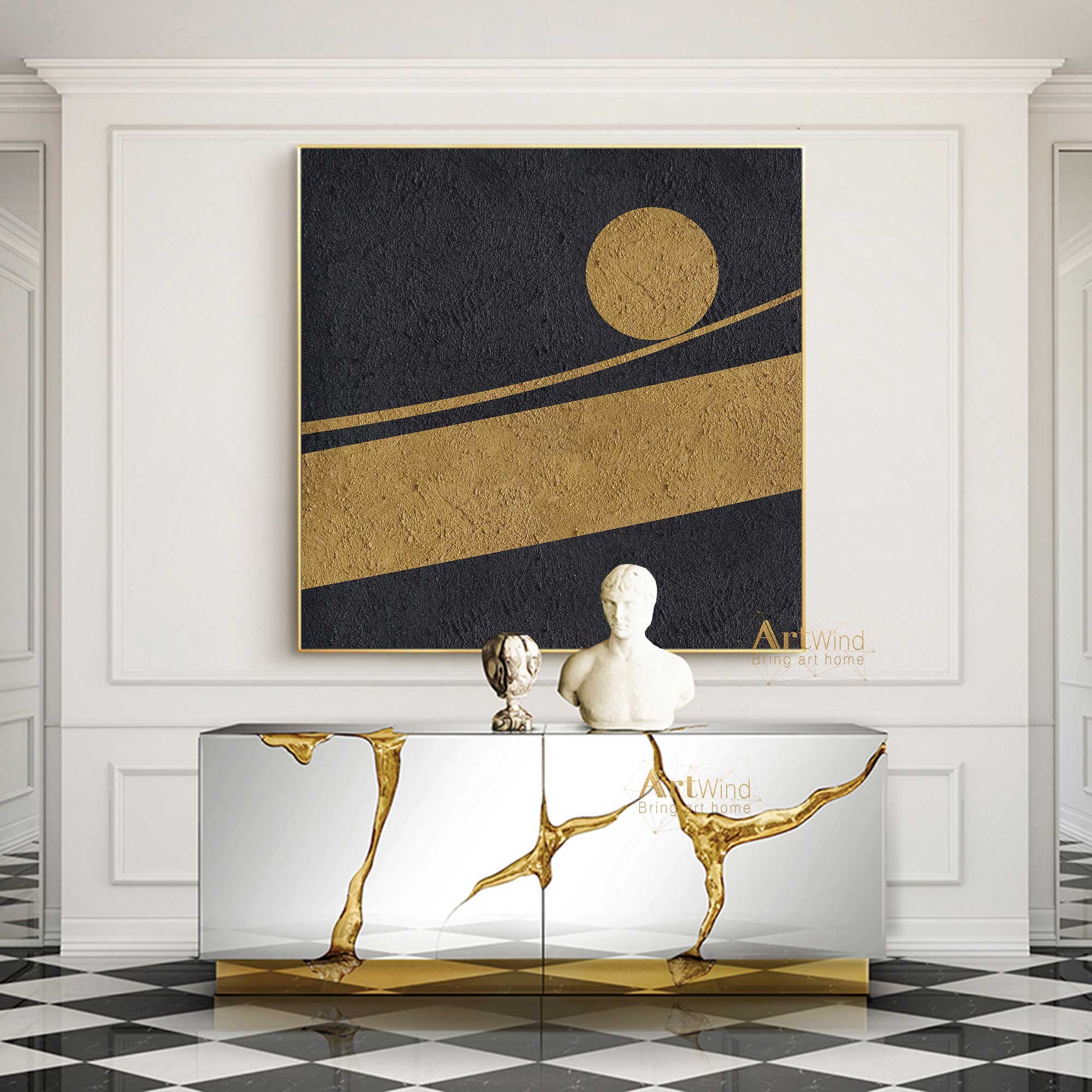 Minimalist Art Gold Canvas Art Black Wall Art Large Abstract Etsy