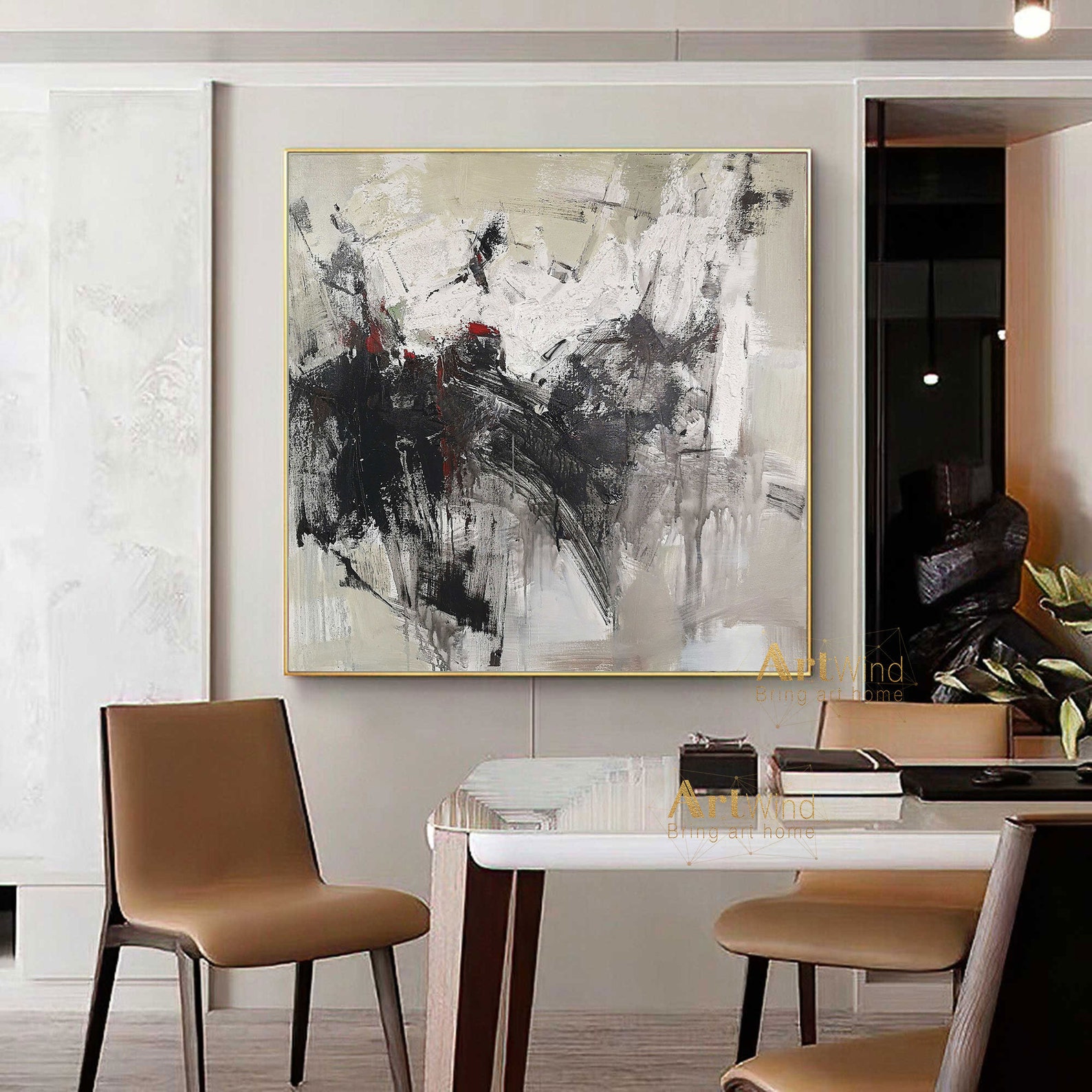 Large Original Abstract Painting Grey Painting Black And White Etsy