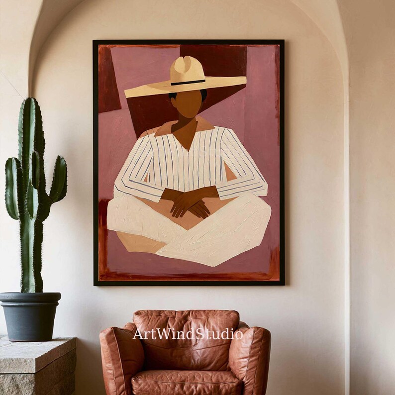 Minimalist Woman Portrait Oil Painting Boho Female Figure Canvas ...