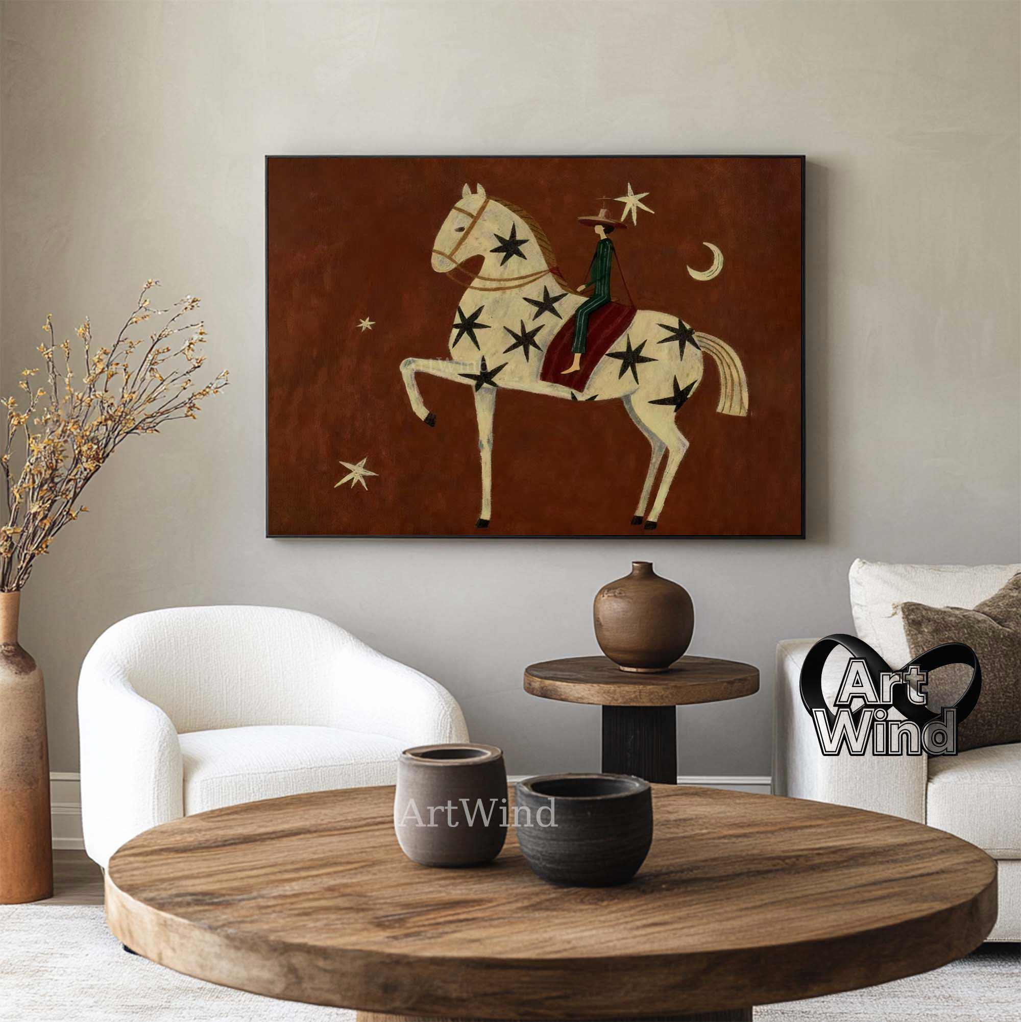 Modern Abstract Horse Rider Painting Vintage Minimalist Figurative Wall ...