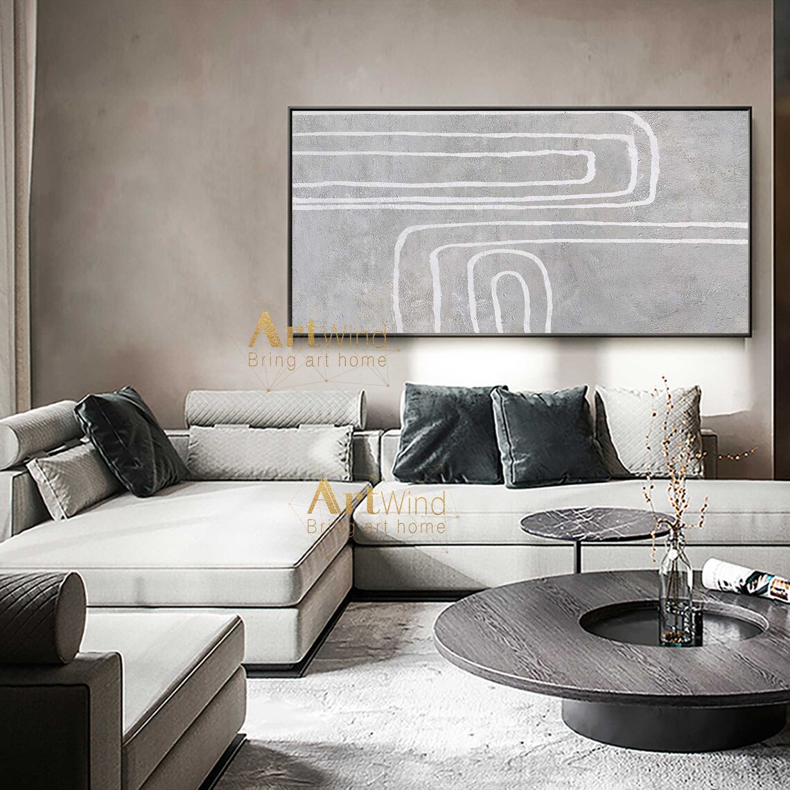 Large Abstract Canvas Art White Minimalist Abstract Painting Etsy