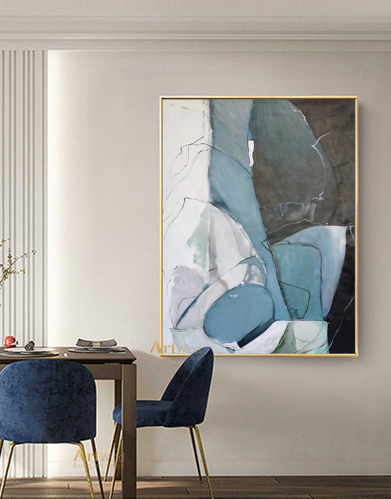 Large Original Abstract Painting Duck Egg Blue Canvas Grey Etsy