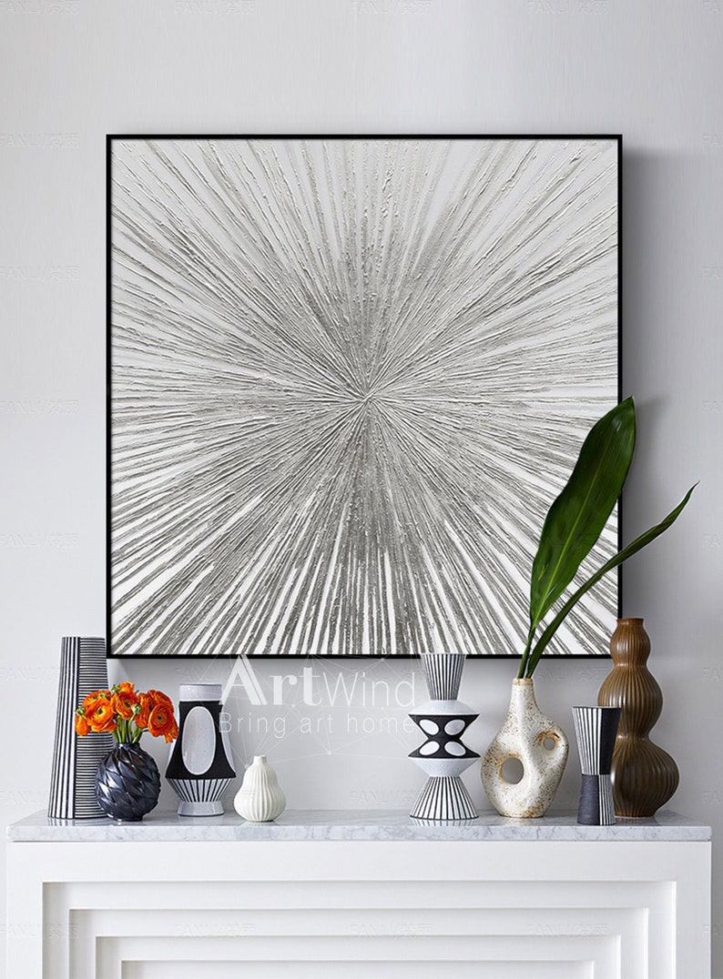 Silver Leaf Art Abstract Painting Large Abstract Etsy