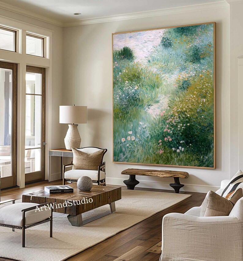 Large Green Landscape Oil Painting Impressionist Garden Path Wall Art ...