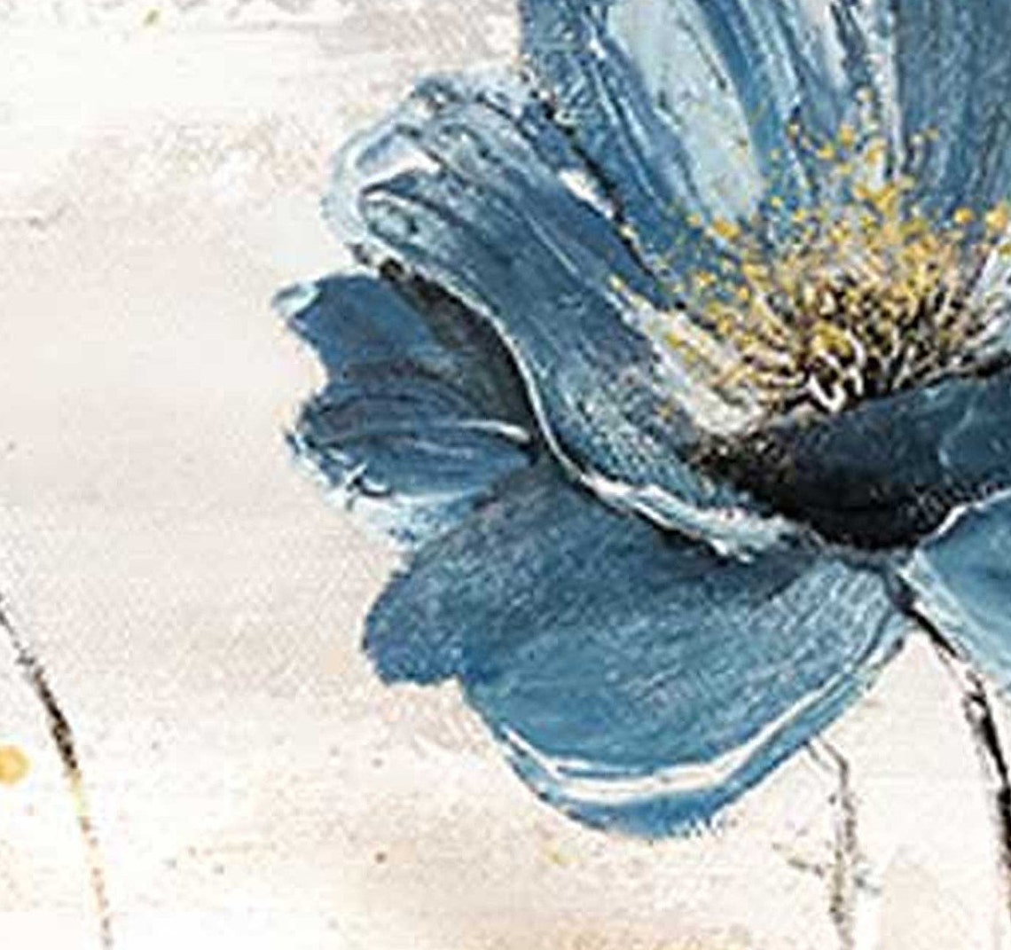 Blue Flowers Canvas Art Landscape Painting Large Royal Blue Etsy