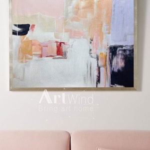 Large Abstract Acrylic Painting Pink And White Canvas Art Orange Abstract Painting Black And Blue Wall Art Bright Painting Colorful Wall Art image 4