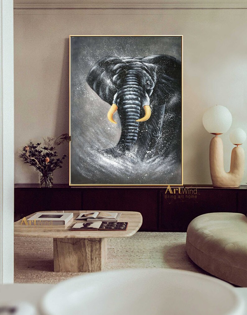Large Black Elephant Painting Gold Leaf Art Animal Painting Etsy