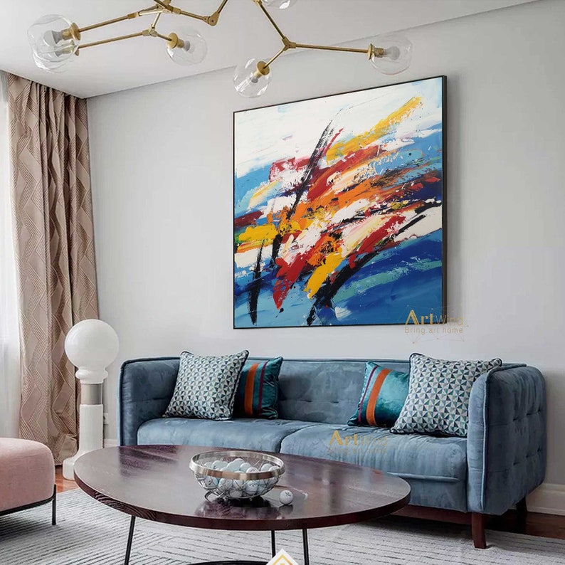 Bright Abstract Painting on Canvas Yellow and White Art Knife Etsy